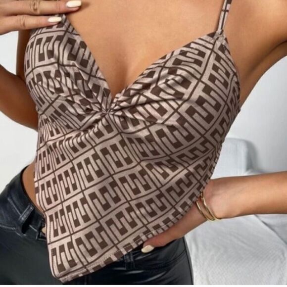 SHEIN Tops - satin silk Crisscross Tie Back handkerchief designer replica silky Cami crop Top